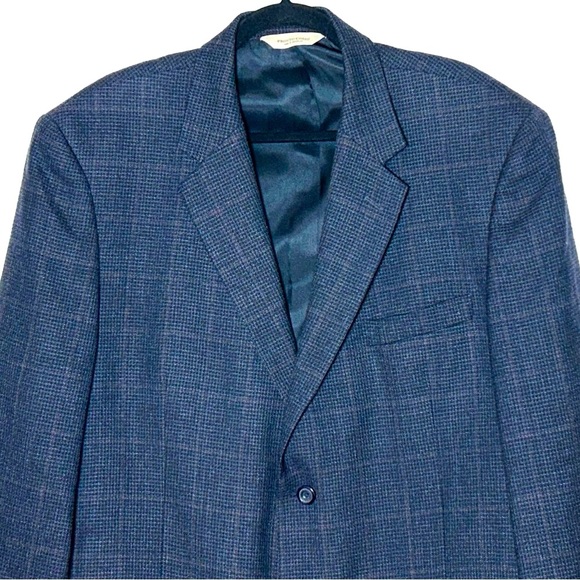 Pronto Uomo Lambswool 2-Button Windowpane Navy Plaid Sport Coat Blazer, Size 46R - Picture 3 of 13